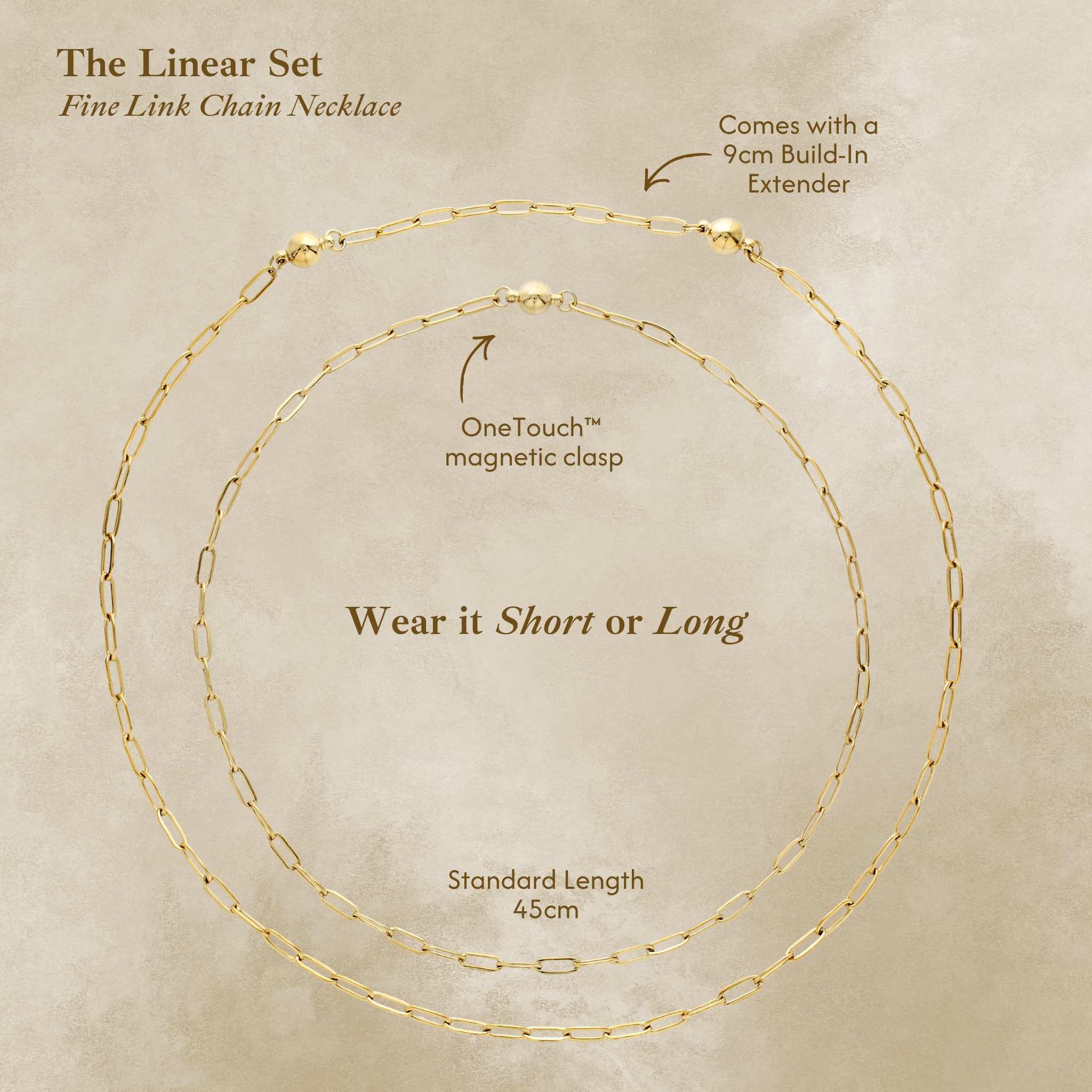Avean OneTouch™ magnetic clasp on Linear fine chain necklace with build-in extender