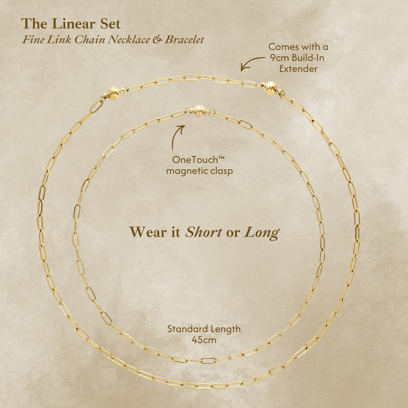 Avean OneTouch™ magnetic clasp on Linear fine link necklace with build-in extender
