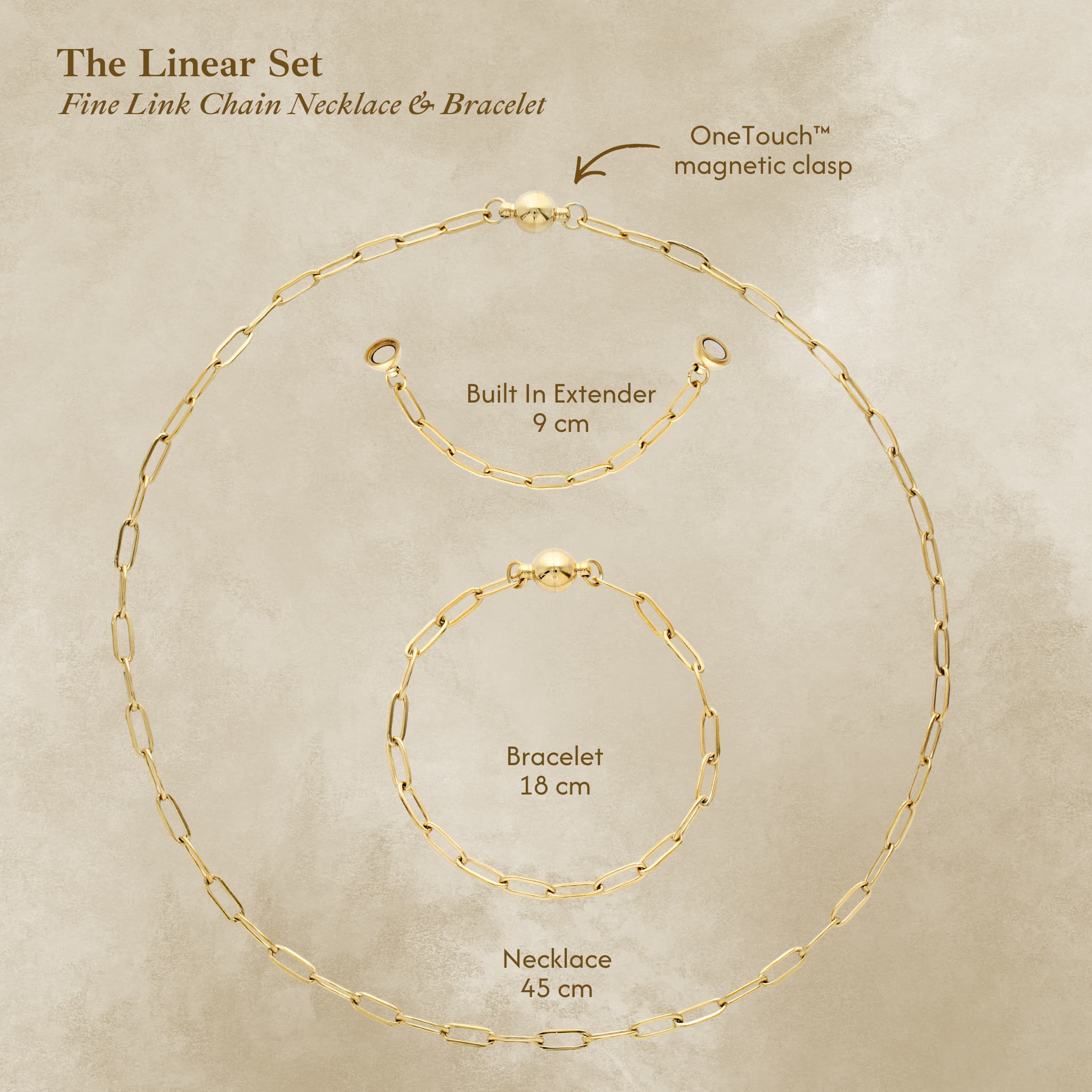 Avean OneTouch™ magnetic clasp on Linear fine chain Necklace and bracelet set