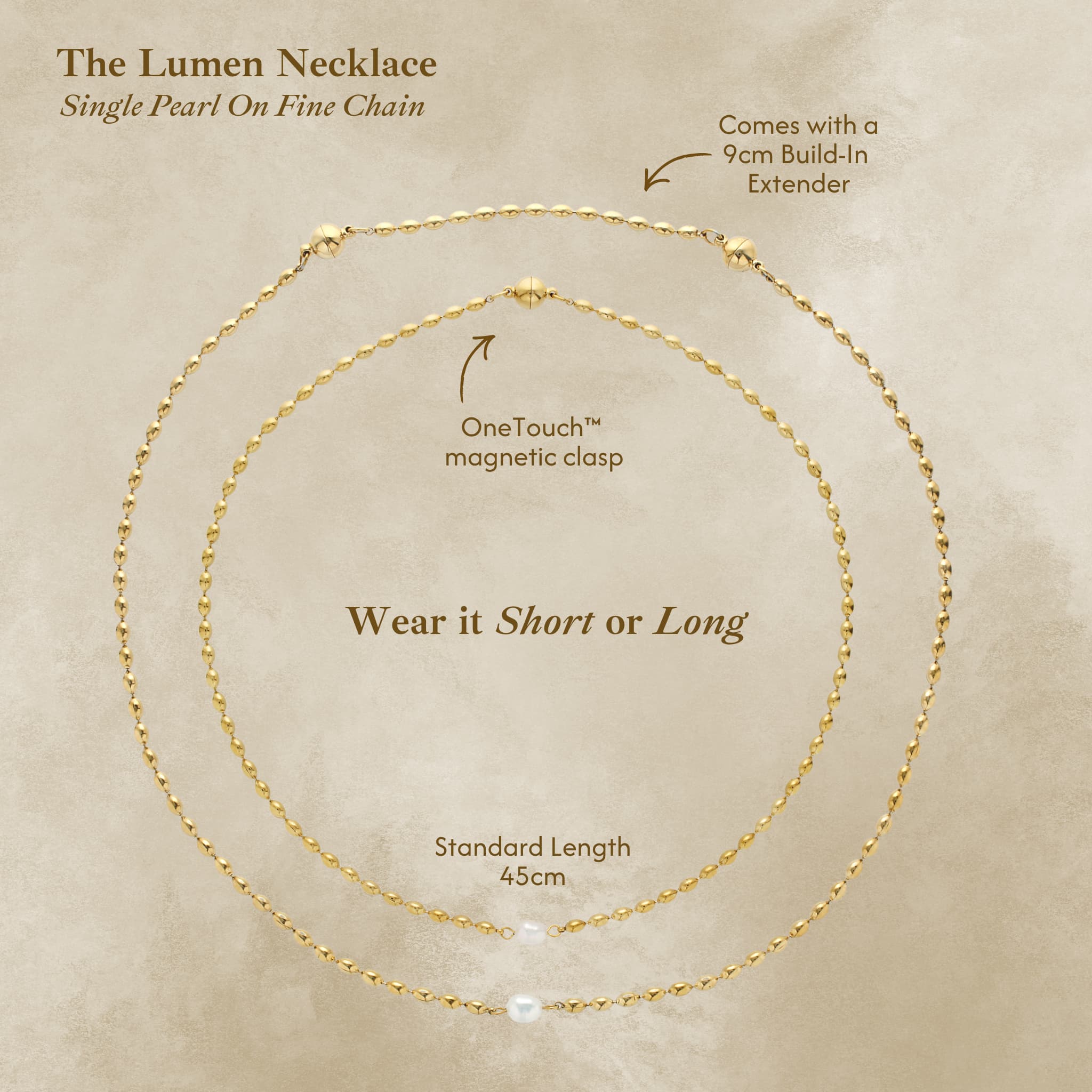 The Lumen single freshwater pearl on chain necklace with built-in extender by Avean Jewellery