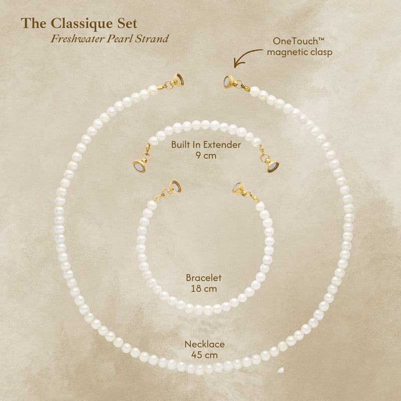 Avean Jewellery OneTouch™ magnetic clasp on freshwater pearl necklace and bracelet